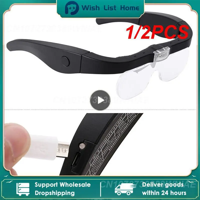 

1/2PCS Usb Rechargeable Ergonomic Design High Magnification Magnifying Glasses Versatile Hands-free Convenient Reading Portable