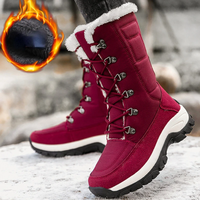 

сапоги женские зимние туфли женские 2022 Женские зимние ботинки большого размера в Корейском стиле, зимние Нескользящие ботинки с высоким ве...