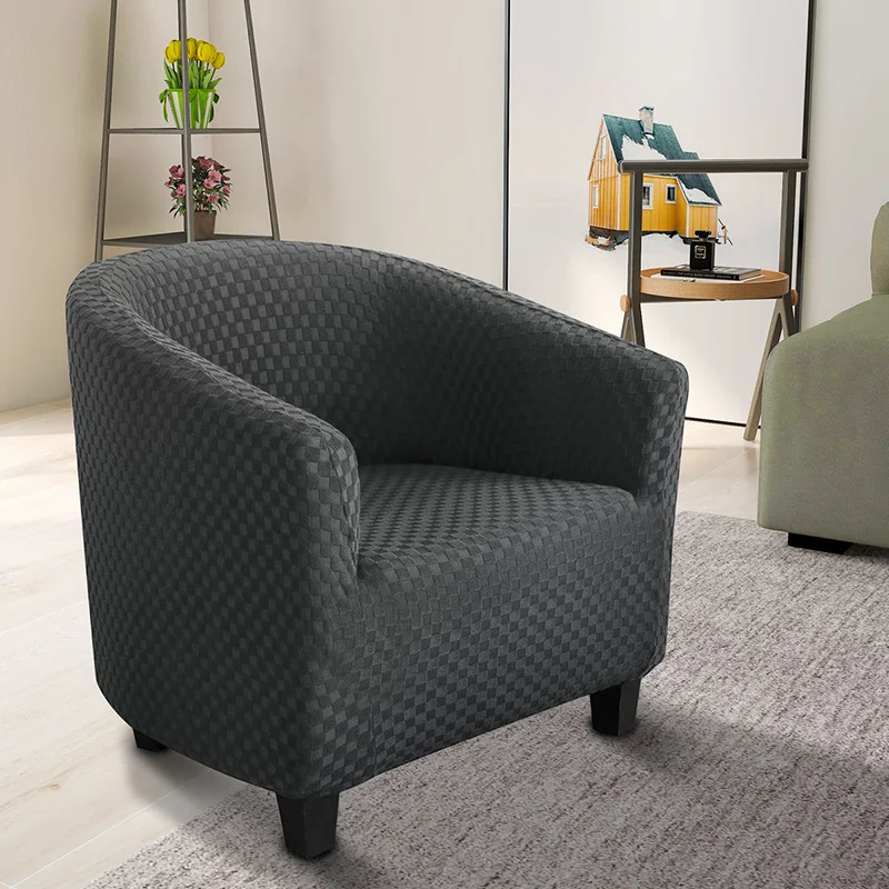 

European Jacquard Stretch Full-inclusive Single Sofa Cover Semicircle U-shaped Solid Color Coffee Shop Chair Cover Tub Sofa Case