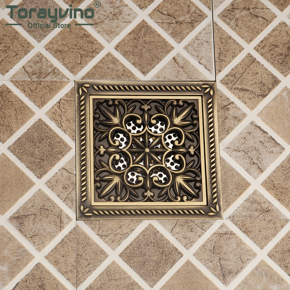 Torayvino 15x15 см античная латунная сливная решетка для пола ванной комнаты штукатурка