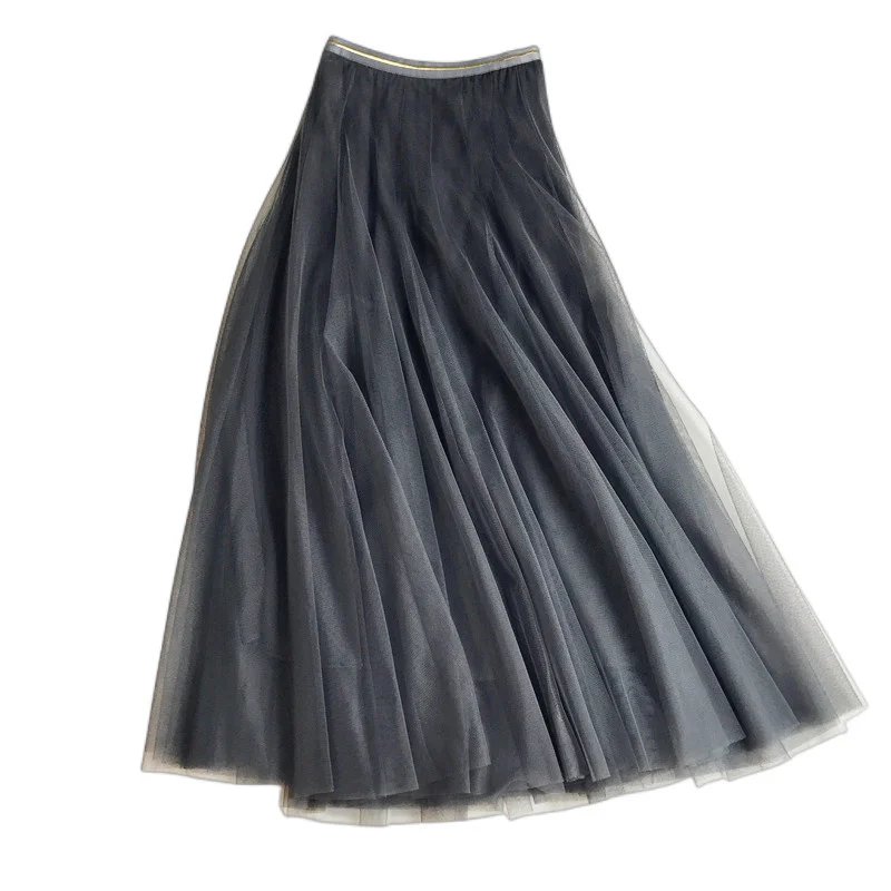 

Summer Mesh Pleated Skirt Women Solid High Waist A Line Tulle Skirts Chic Long Maxi Tutu Skirt Holiday Beach Tulle Skirt K286