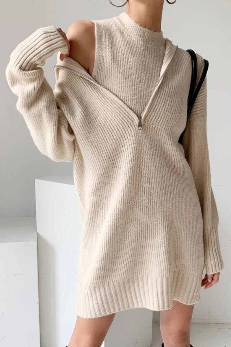 Корейское платье из двух частей шикарное весеннее модное приталенное синее с