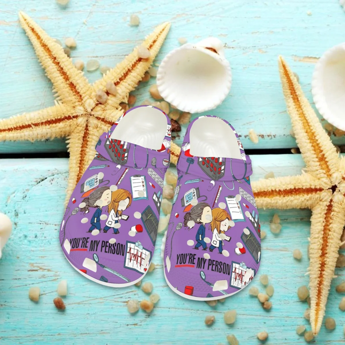 

Nopersonality Romantic Purple Cartoon Doctors Nurses Wear Slippers Popular Nursing Sandals Unisex Heel Slides Garden Shoes