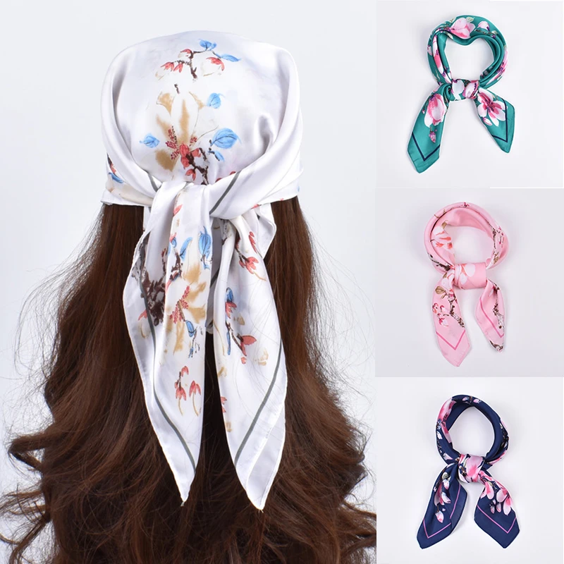 

Luxury Brand Peach Blossom Satin Silk Scarf Headband Women Hair Band Bag Wrist Foulard Bandana Neckerhicef Shawl Wraps Hijab