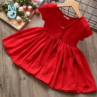 new summer kids dresses for girls casual v neck bowknot clothing cute baby toddler girl princess party red green linen dress