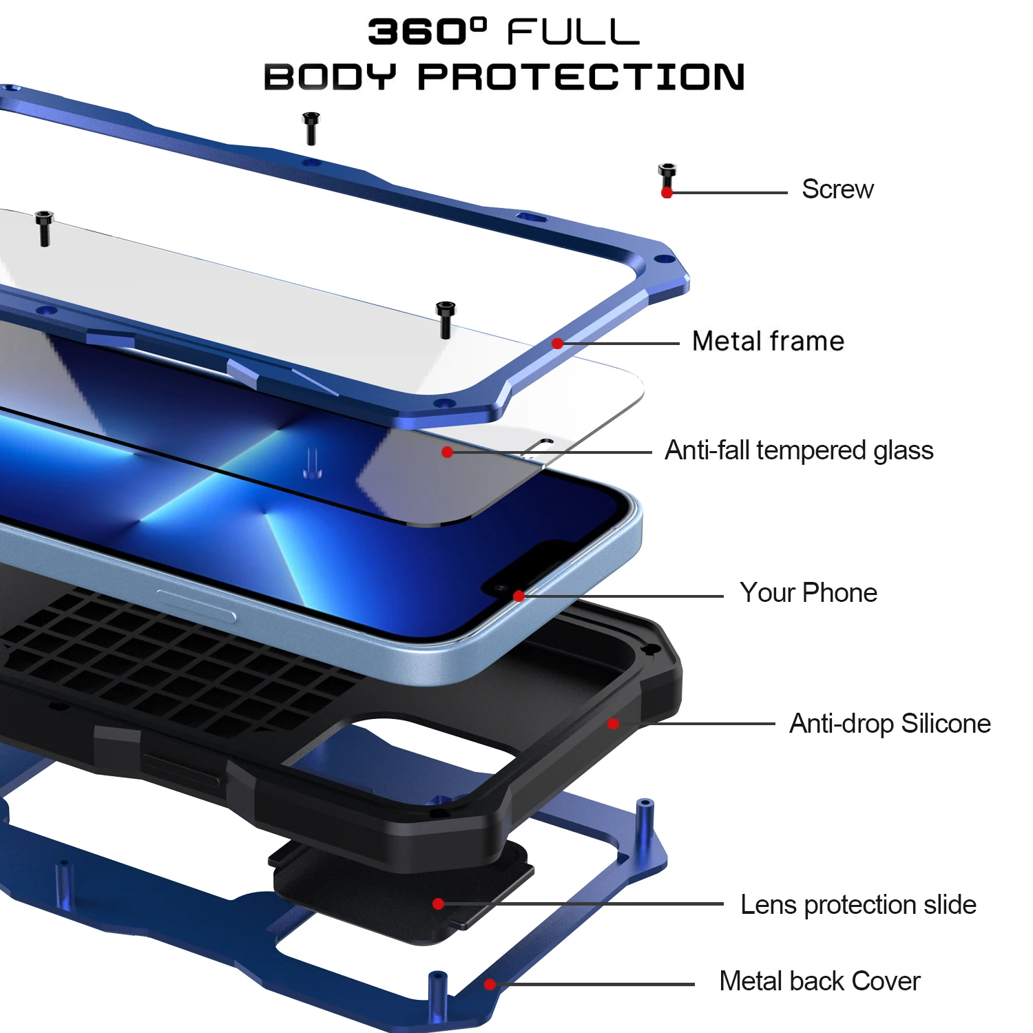 360° Metal Bracket Cover For iPhone 14 13 12 Pro Max Case Camera Protection Armor Heavy Duty Shockproof Phone Case Coque Fundas