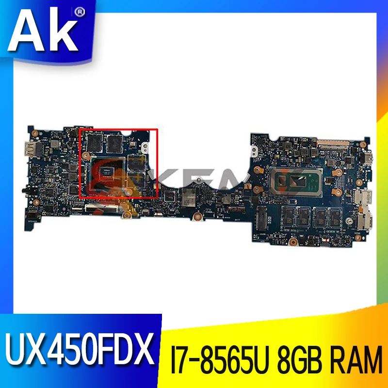 

Материнская плата UX450FDX для ноутбука ASUS ZenBook PRO 14 дюймов UX450FD UX450F 100% оригинальная материнская плата I7-8565U 8 Гб работает хорошо