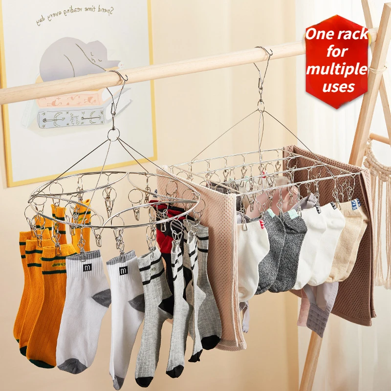 

Clothes Drying Rack, 36 Clips Stainless Steel Laundry Sock Hanger,Wind-Proof Clothing Hangers for Scarf,Towels, Bras, Lingerie