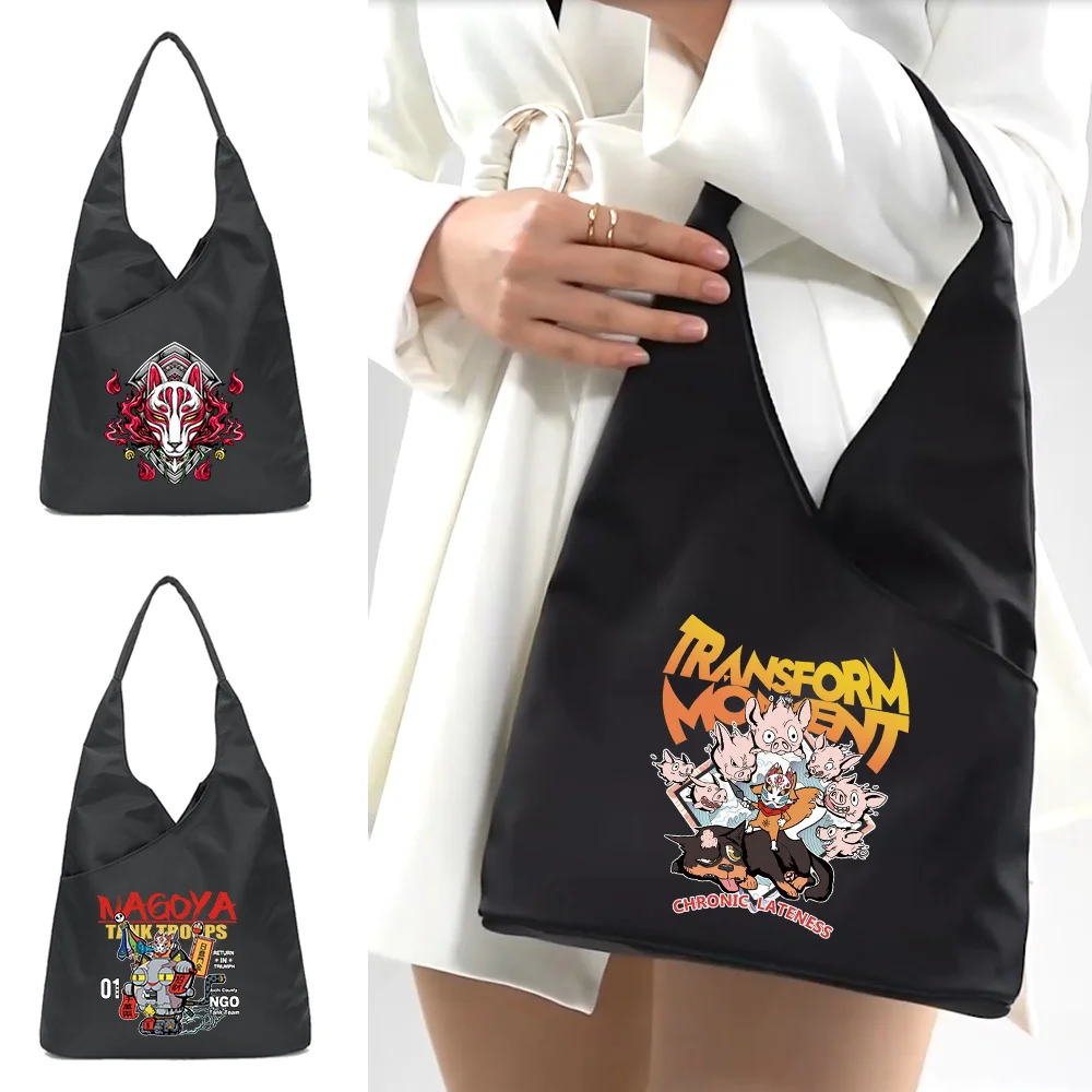 

2022 Women's Shopping Bag Outdoor Travel Organizer Accessories Pouch Mask Print Handbag Portable Shoulder Packet Underarm Bags