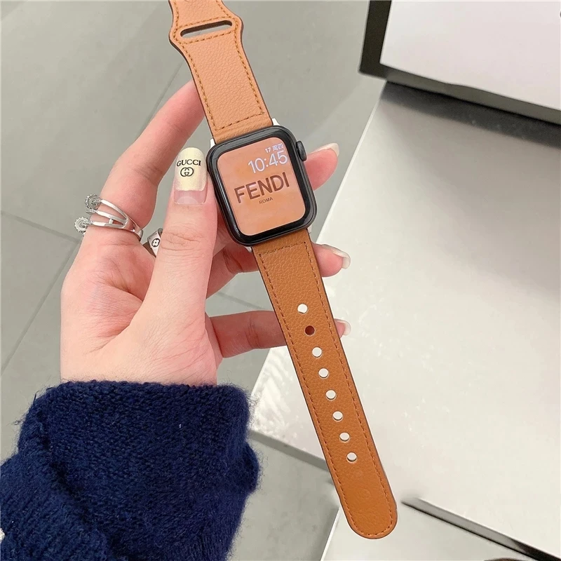 Ремешок кожаный для Apple watch браслет iWatch 6 se 5 4 3 44 мм 40 42 38 аксессуары 7 45 41 | Наручные
