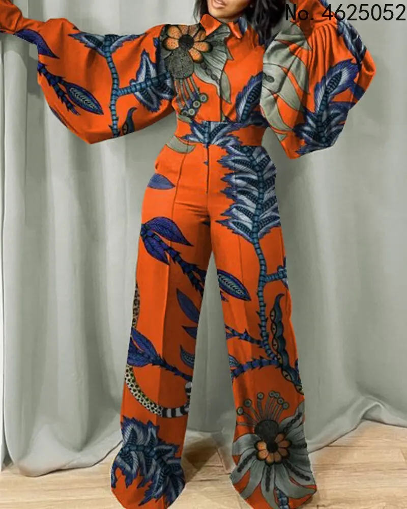 Dashiki African Jumpsuit For Women Wide Leg Pant Jumpsuits Playsuit Sexy O-Neck Rompers Fashion Blue Streetwear Overalls