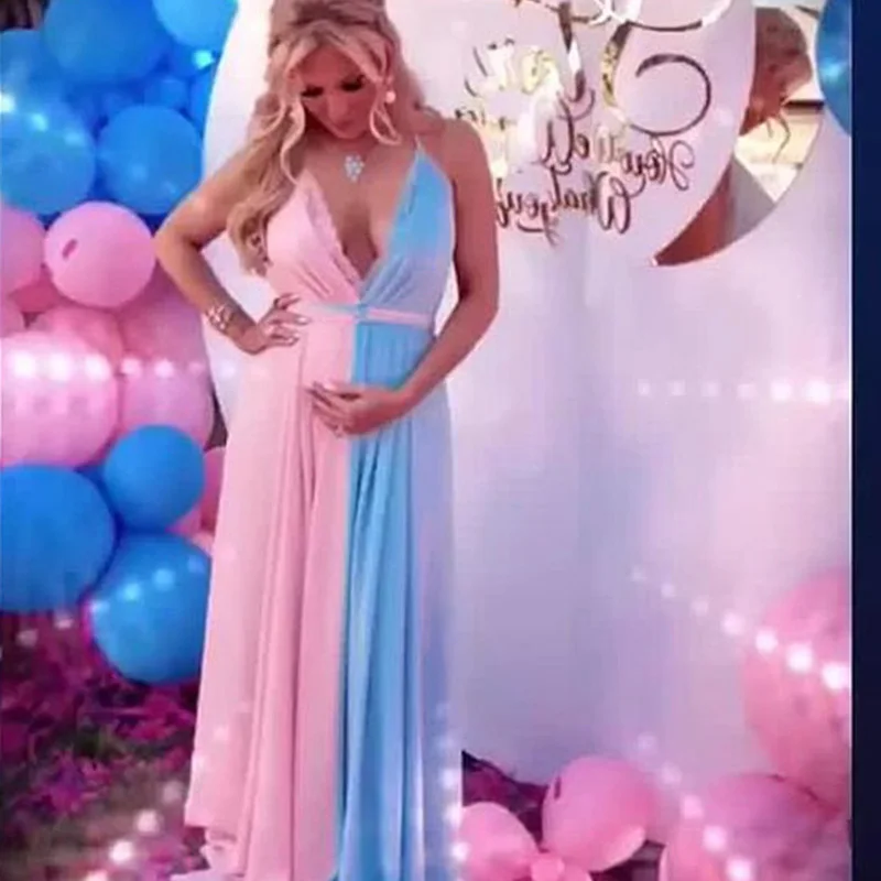 

Baby Shower Dress for Women Pregnant Woman Sexy V-neck Colorful Sleeveless Front Slit Trailing Long Skirt Elegant Evening Dress