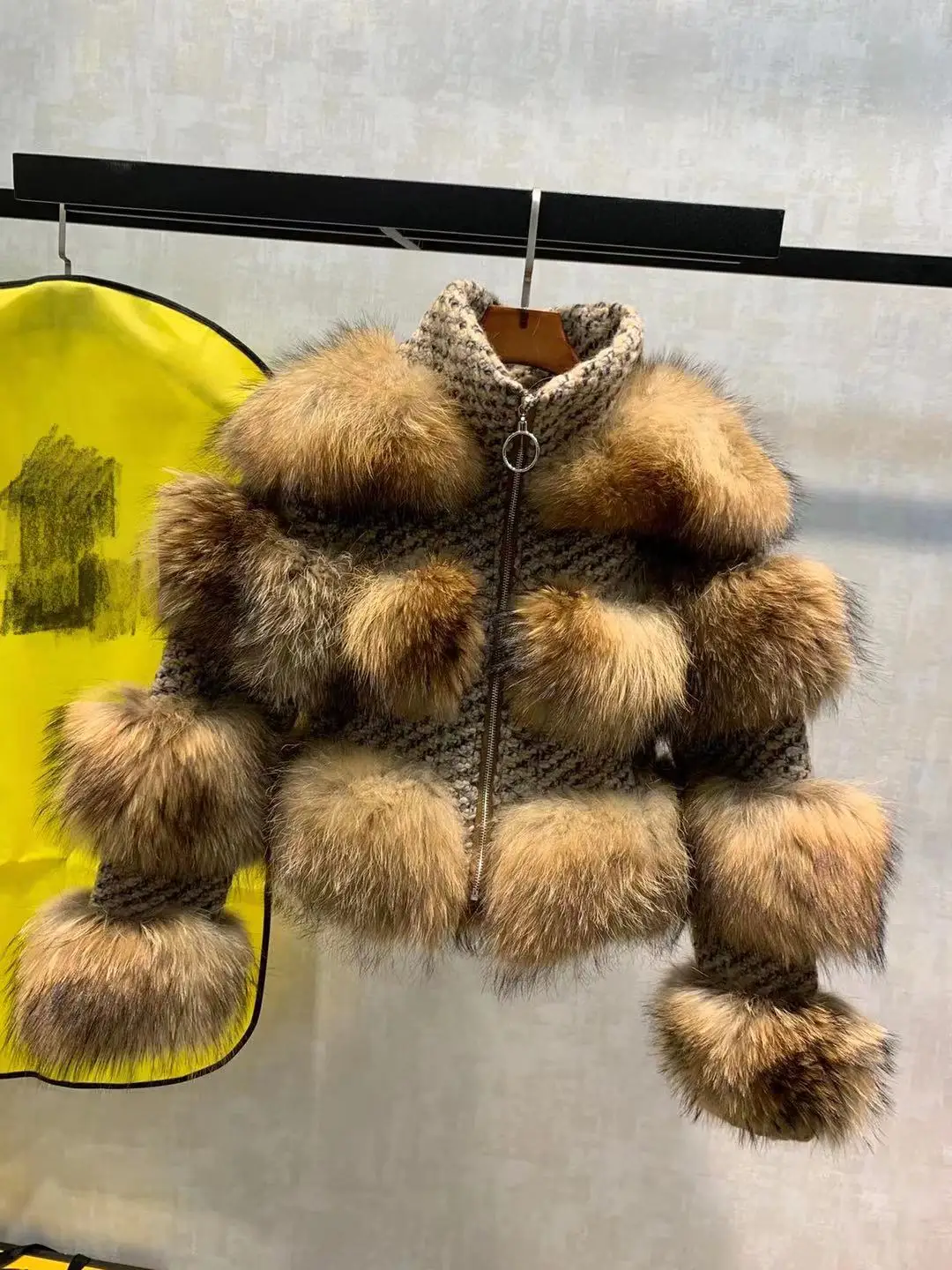 Enlarge New Winter Women Jacket Real Fox Fur Coat Natural Raccoon Fur Woolen Coats Bomber Jacket Korean Streetwear Oversize Outerwear