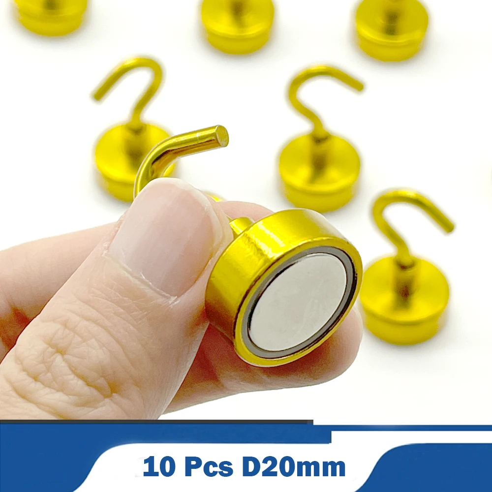 

10 Pcs Strong Powerful Neodymium Magnet Hooks Gold Color Magnet Hooks Magnetic Hook Strong Hook Magnet D16mm 20mm 25mm 32mm