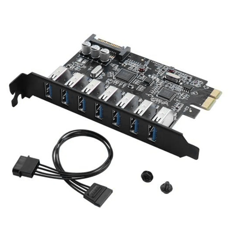 

USB 3.0 PCI-E Expansion Card Adapter 7 Ports USB 3.0 Hub Adapter External Controller PCI-E Extender PCI Express Card