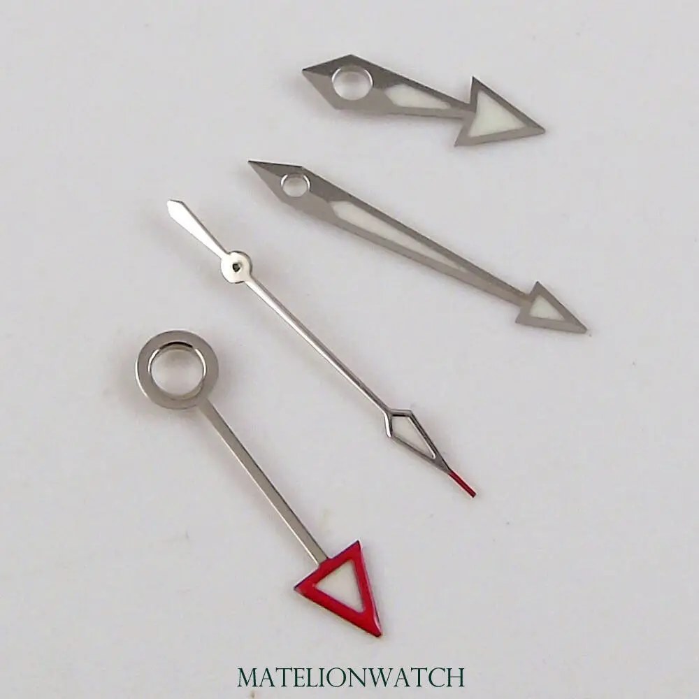 Детали серебряных стрелок часов подходят для Mingzh3804 Miyota8215 821A красные/оранжевые GMT