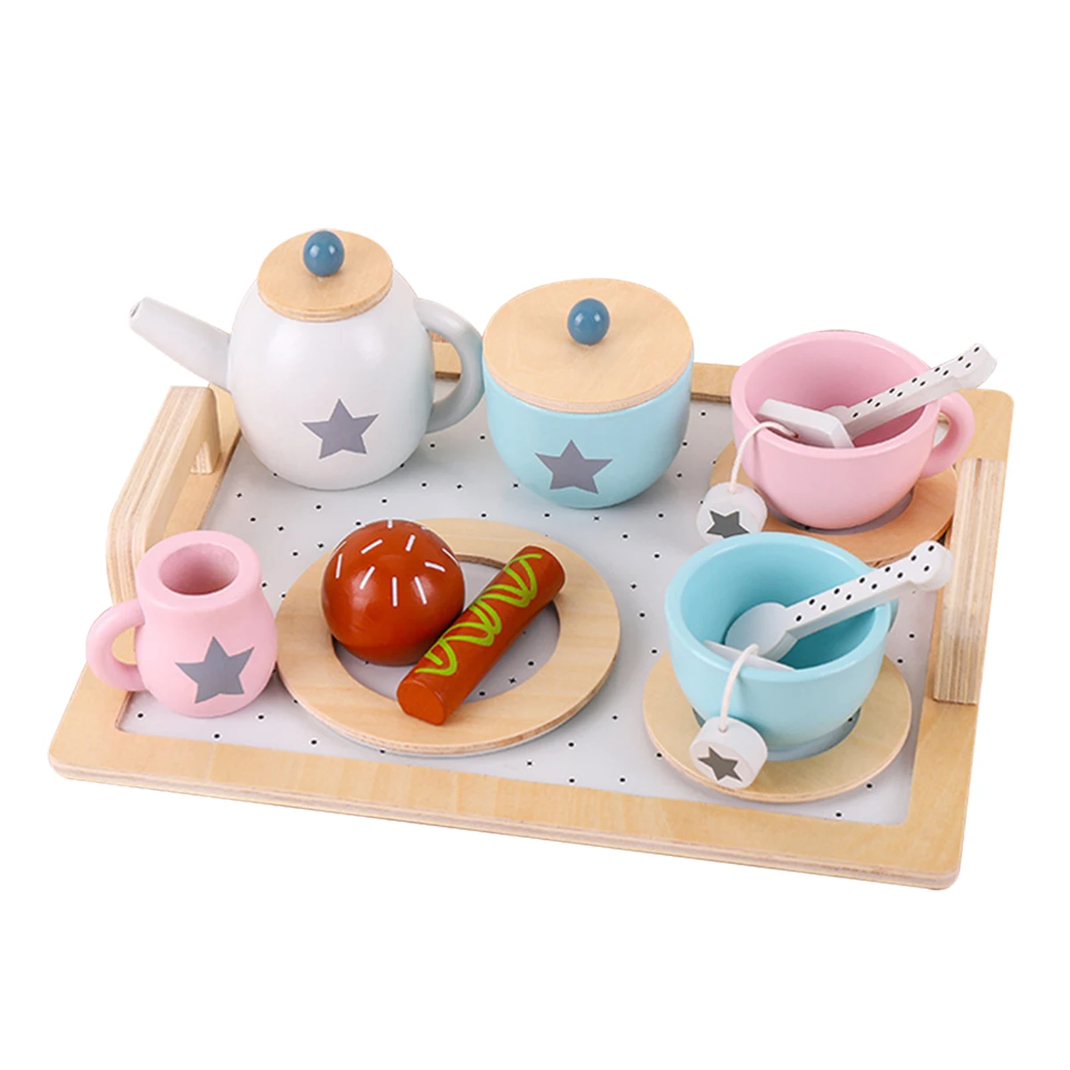 

new 15pcs Afternoon Tea Set Toy Roles Play Wooden Simulation Teacup Toy Early Educational Tea Party Set Parent-children Pretend