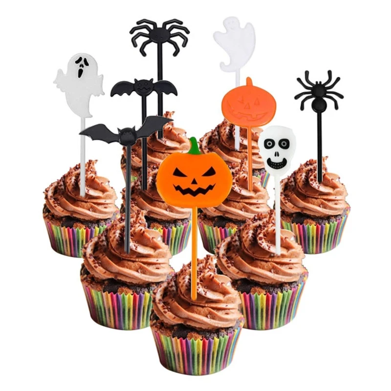 

8 PCS Plastic Little Forks Dessert Fork Halloween Theme Bento Box Decorations Mini Cartoon Toothpicks for Party Supplies A0KF