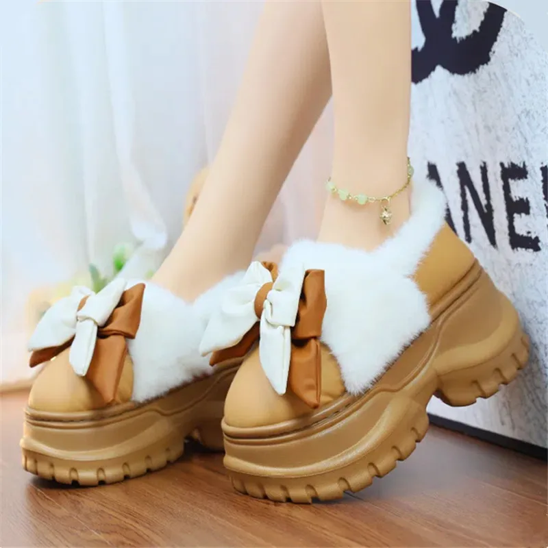 Лоферы с бантом женская обувь на меху повседневные женские кроссовки платформе