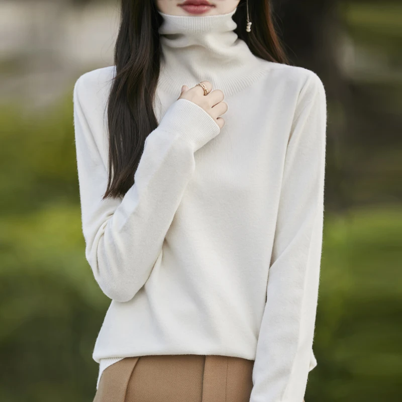 Бесшовный женский вязаный кашемировый пуловер модный шерстяной свитер с высоким