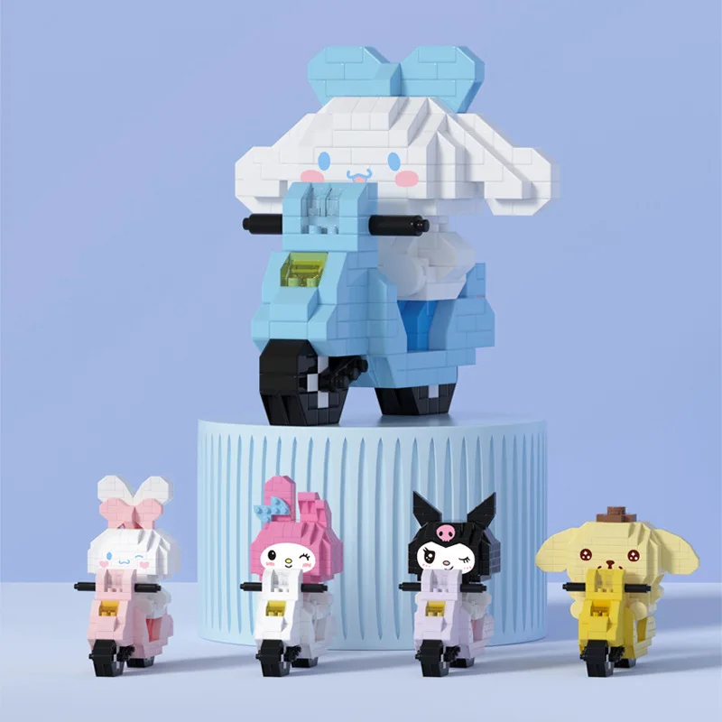 

New Cartoon Sanrio Kawaii Pompom Purin Kuromi Mymelody Cinnamorol Assembly Building Blocks Educational Toy Riding Vehicle Doll