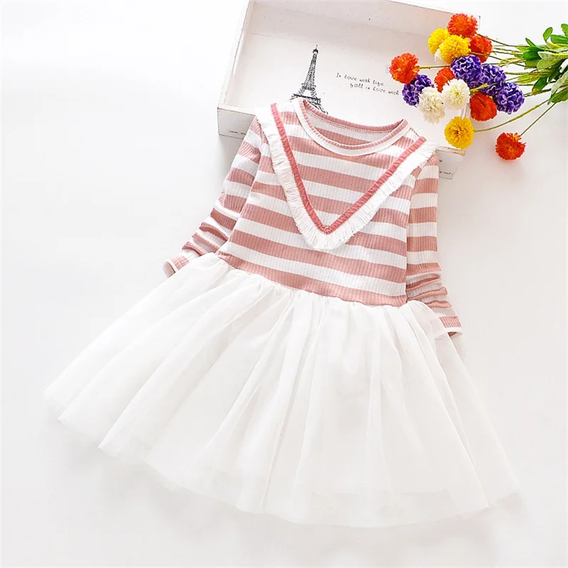 

Платье для маленьких девочек, платье принцессы из тюля, детская одежда, вязаные топы, платье-пачка с длинным рукавом, осенняя мода, детская одежда, для малышей A893