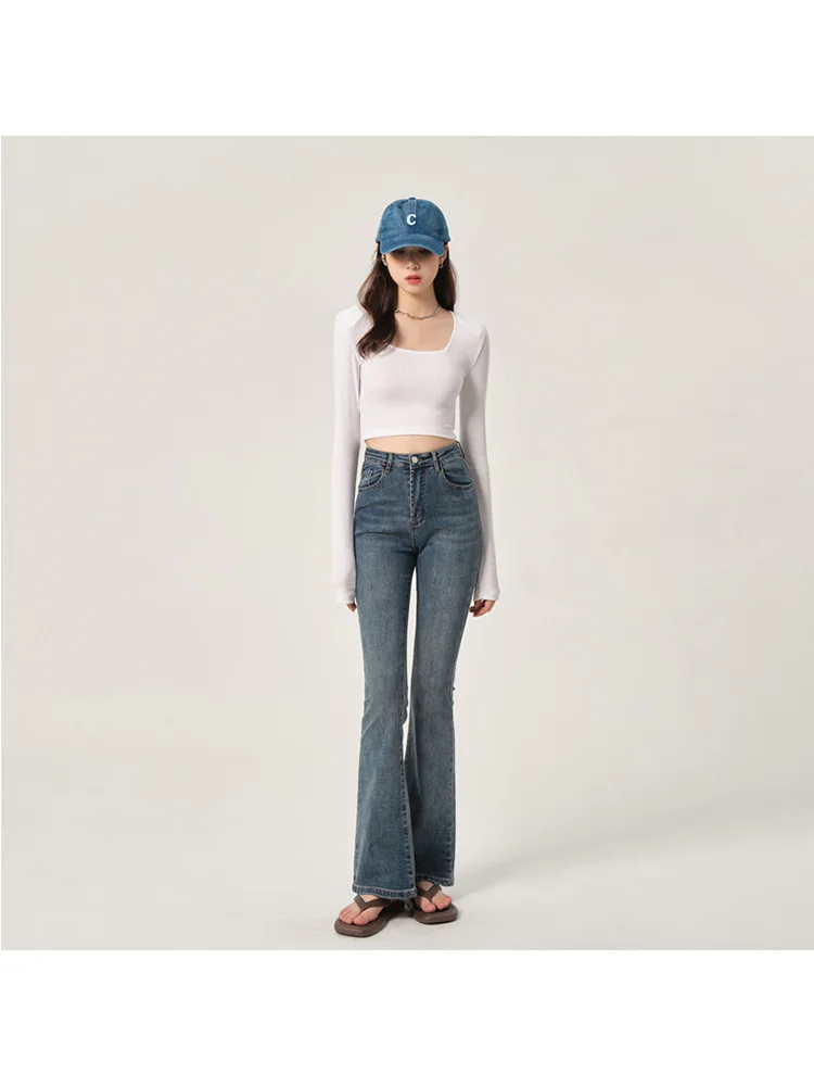 

Casual Flare Jeans For Women Korean Style Chic Slim Trendy Stretchy Hipster Retro Elegant Full Length Pants Office Lady Trousers