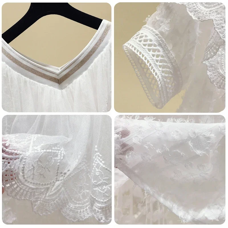 Летняя кружевная блузка для женщин Новая одежда детей с короткими рукавами и