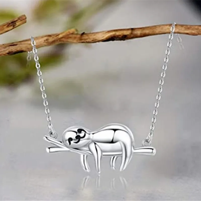 Fashion Creative Sloth Necklace Cross Branch Pendant Engagement Necklaces for Women Animal Jewelry Birthday Anniversary Gift