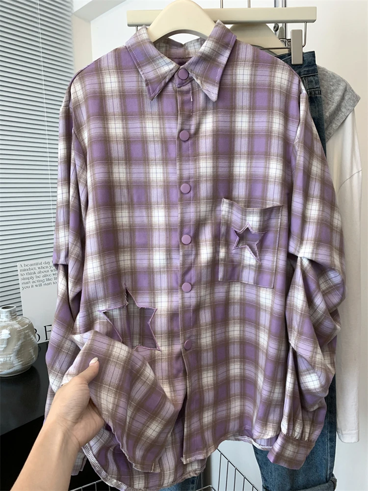 Fat Sister Plus size Design Sense XINGX Рубашки в клетку с вырезами Верхняя одежда для женщин Весна