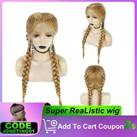 joneting 30inch blonde two braided lace front wigs heat resistant synthetic lace braided wig african glueless box braids women