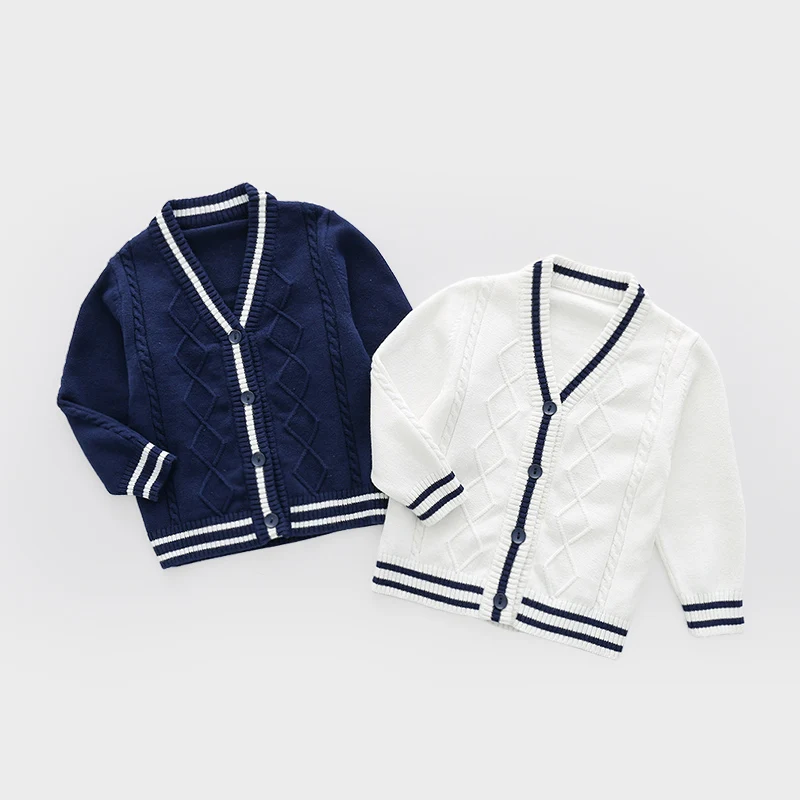 

Toddler Sweater Cardigan Cotton Warm Preppy Top Girls Boys V-neck Long Sleeves Knit for Winter Autumn School Uniform Clothes