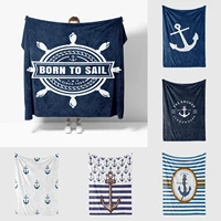 blue navy anchor ocean throw blankets for beds striped picnic sofa beach cover coraline fleece hairy winter bed covers