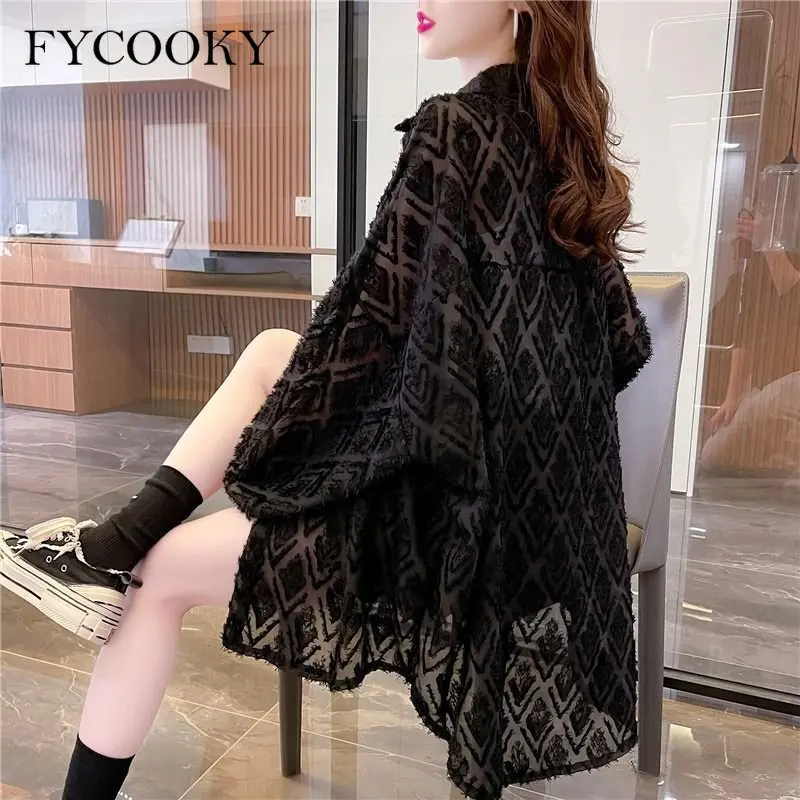 

Summer New Sunscreen Blouses Women Korean Loose Design Sense Solid TASSEL Casual Basics Turn-down Collar Sunscreen Shirt