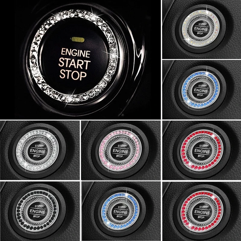 

1X Car Diamond One-key Engine Decorative Sticker Start Stop Ignition Push Button Rhinestone Ring Circle Cover Accessories