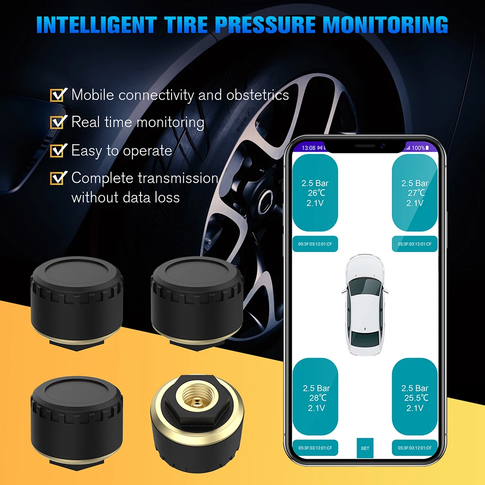 

Car TPMS Tire Pressure Monitoring System Bluetooth-compatible Mobile Phone Display Auto Accessories Tyre Pressure Alarm Sensor