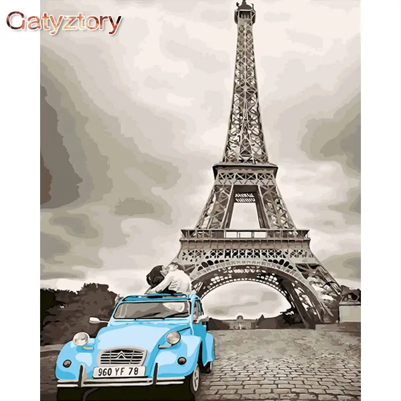 

GATYZTORY DIY Painting By Numbers Paris kiss paint by numbers for adult picture frames wall photo frame wall art canvas 40x50cm