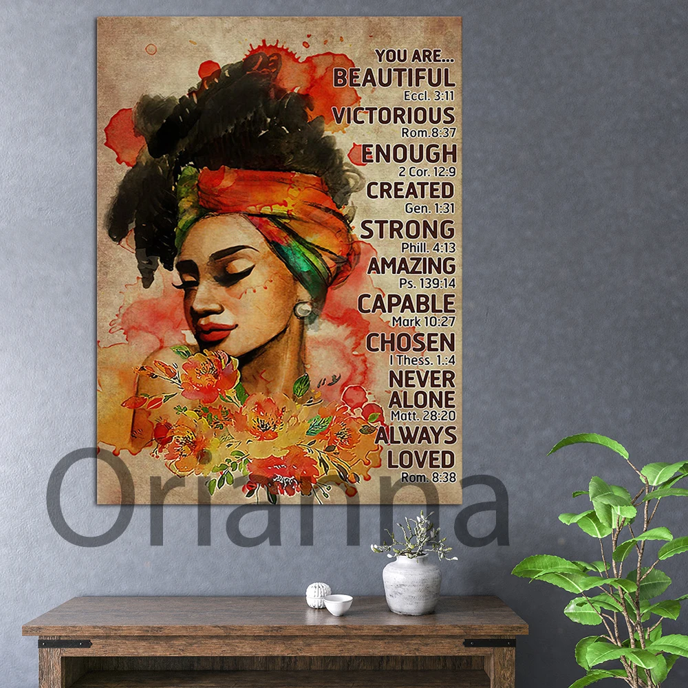 

Afro Woman Portrait Poster Canvas Black Woman Poster African Woman Black GirlWall Art Print Bible Quotes Floral Woman Wall Decor
