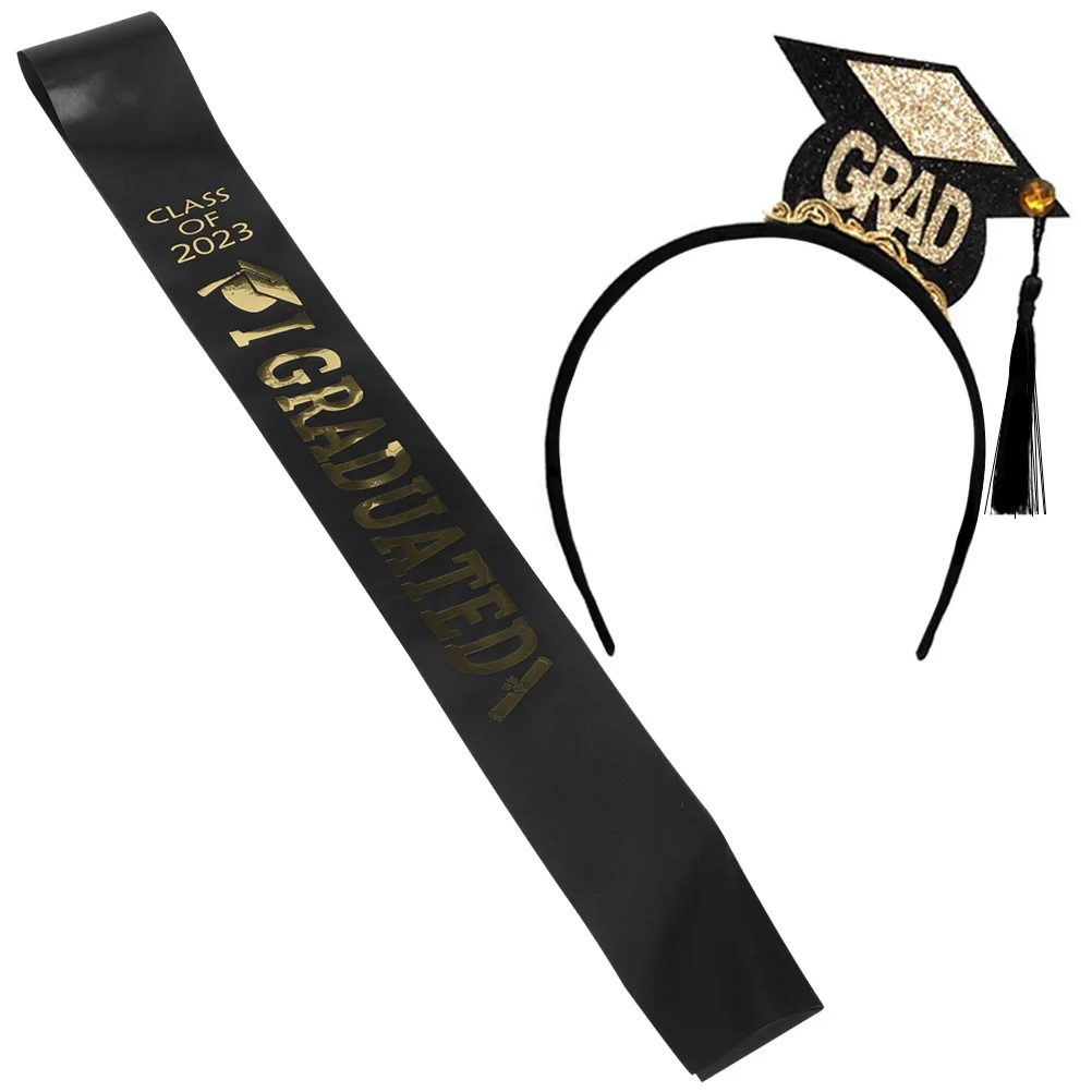 

Graduation Sash Headband Party Hat Cap Decorations Grad Class Set Favors Satin Supplies Happy Gift Bachelor Stole Mini Headbands