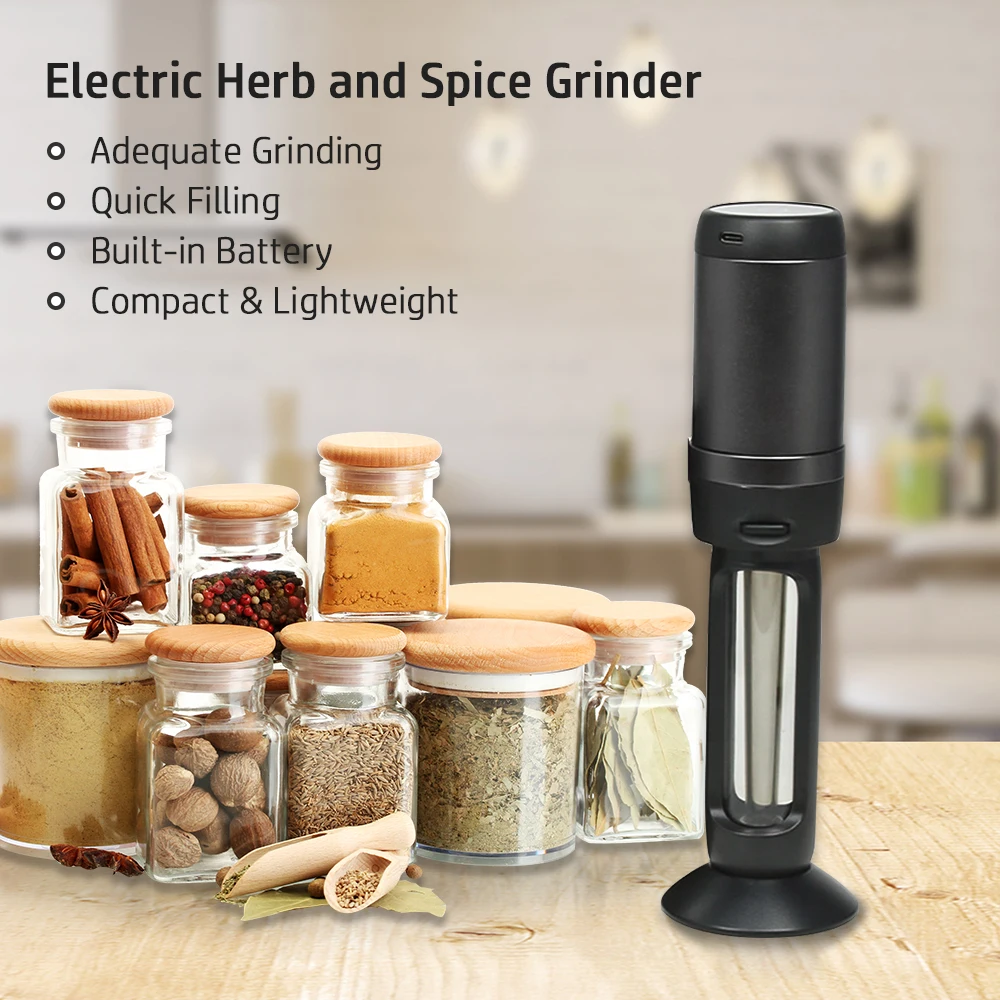 

Electric Automatic Pepper Herb Spice Mill Grinder For Cooking with Cone Holder Home Kitchen Accessories Gadget Built-in Battery