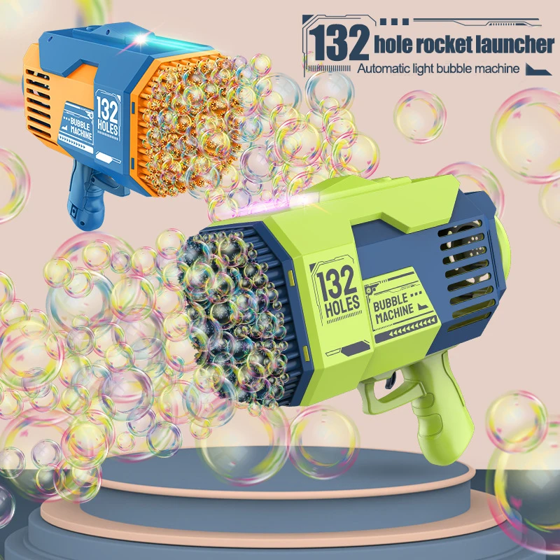 Máquina de burbujas Gatling para niños, pistola de burbujas automática Bazooka con luz de Color, jabón eléctrico, juguete para niños
