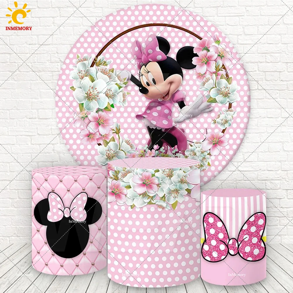 

Pink Minnie Mouse Circle Round Backdrop Party Supplies Photo Backdrop 1st 2nd 3rd Birthday Background Princess Girls Decoration