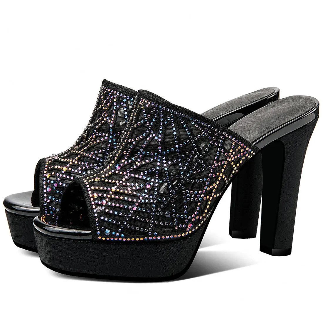 

Rhinestones Sllipers Women Genuine Leather High Heel Gladiator Sandals Female Summer Open Toe Platform Pumps Shoes Casual Shoes