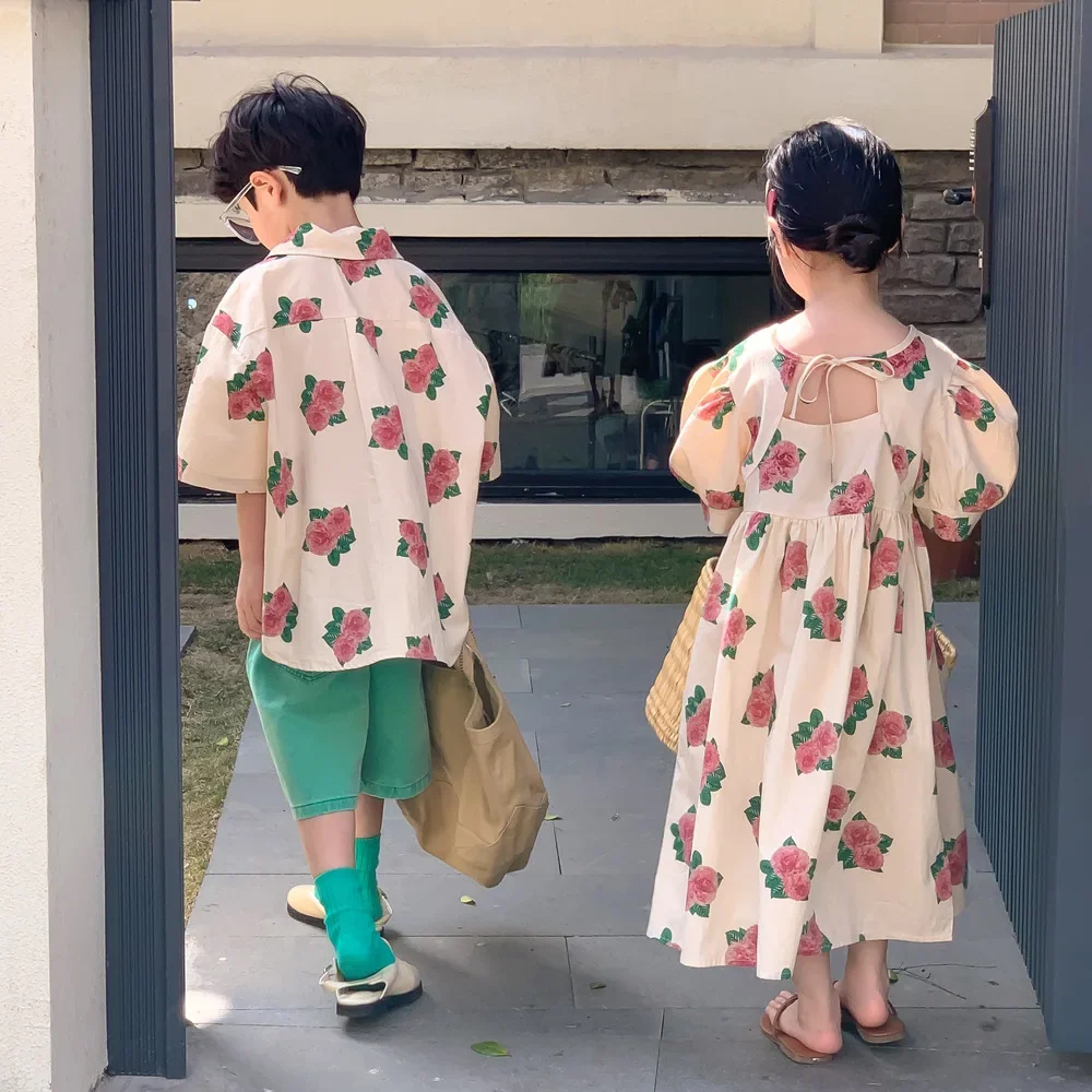 Костюм принцессы летний из рубашки с принтом пионов и шортов