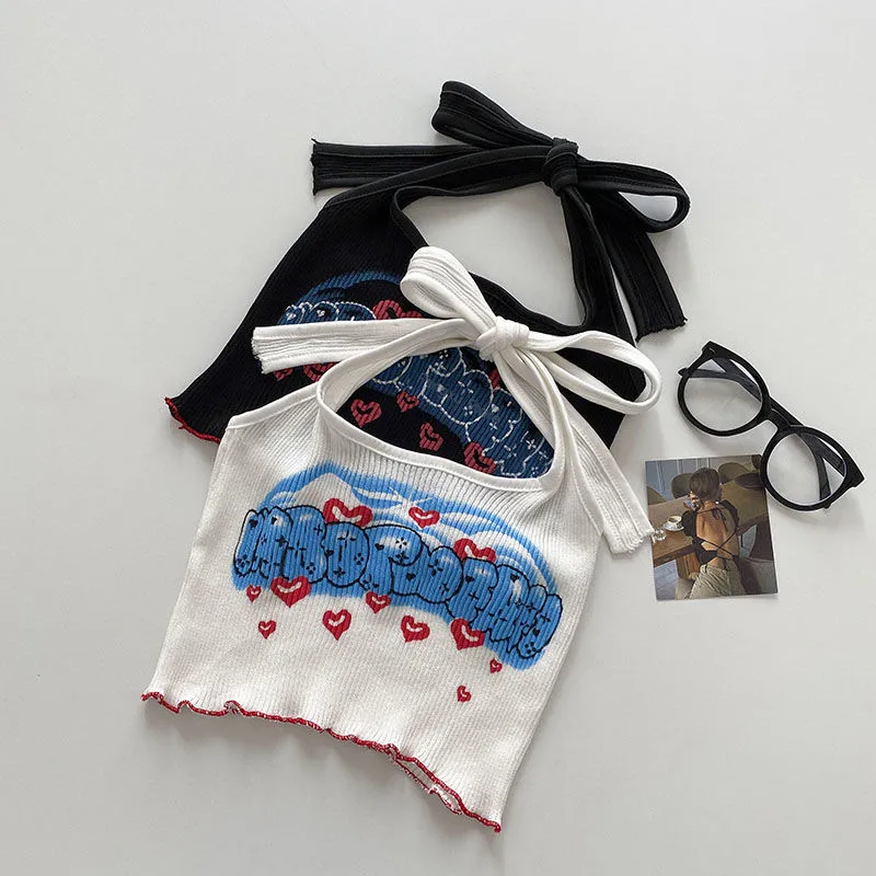 Женские милые топы с принтом на бретельках Милые Пляжные бандажные Топы в форме