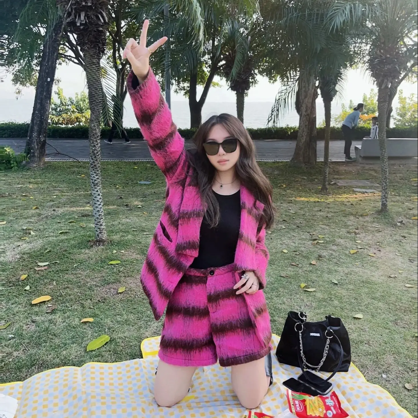 Двухсекционный маленький ароматный ретро клетчатый костюм куртка шорты с