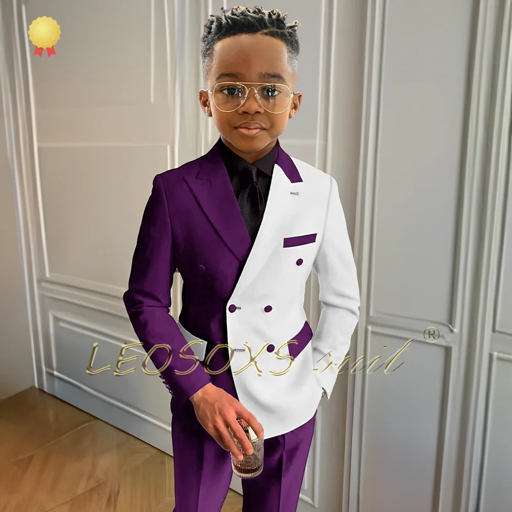 Модный белый костюм для мальчиков с цветными блоками из 2 предметов двубортный