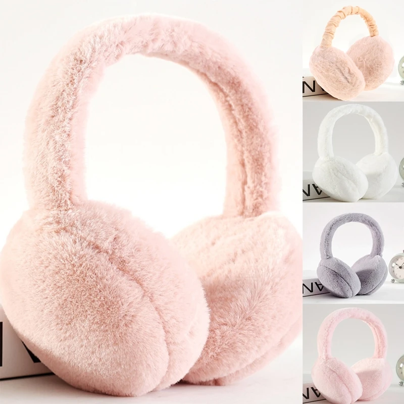 

F42F Women Men Winter Warm Cute Faux Furry Earmuffs Headband Outdoor Windproof Solid Color Foldable Fluffy Ear Covers Warmers