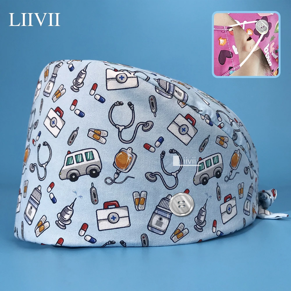 

Unisex Tooth Health Check Scrubs Cap Dental Hospital Working Hat with Buttons Pet Clinic Scrubs Women Hats with Sweat-absorbent