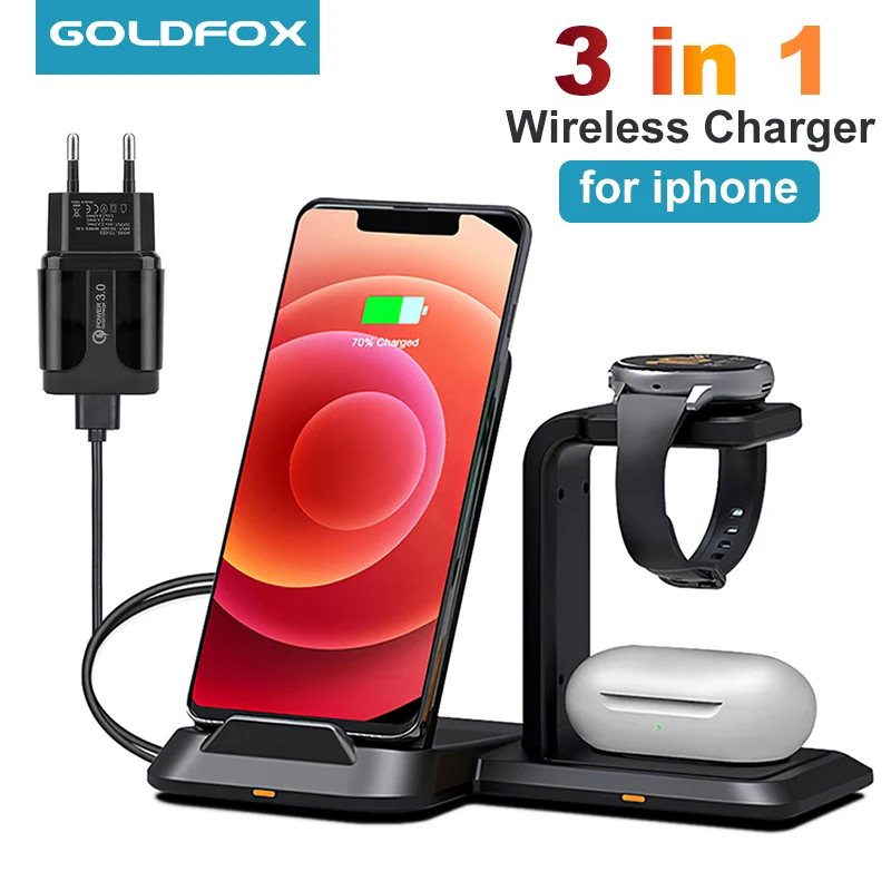 

3 In 1 Wireless Charger Stand For IPhone 13 12 11 XR X 8 Qi Fast Charging Dock Station for Airpods Pro Apple Watch IWatch 7 6 5